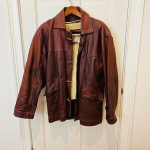 Vintage Here & Now NYC Outerwear Cognac Brown Heavy Weight Leather Jacket Coat